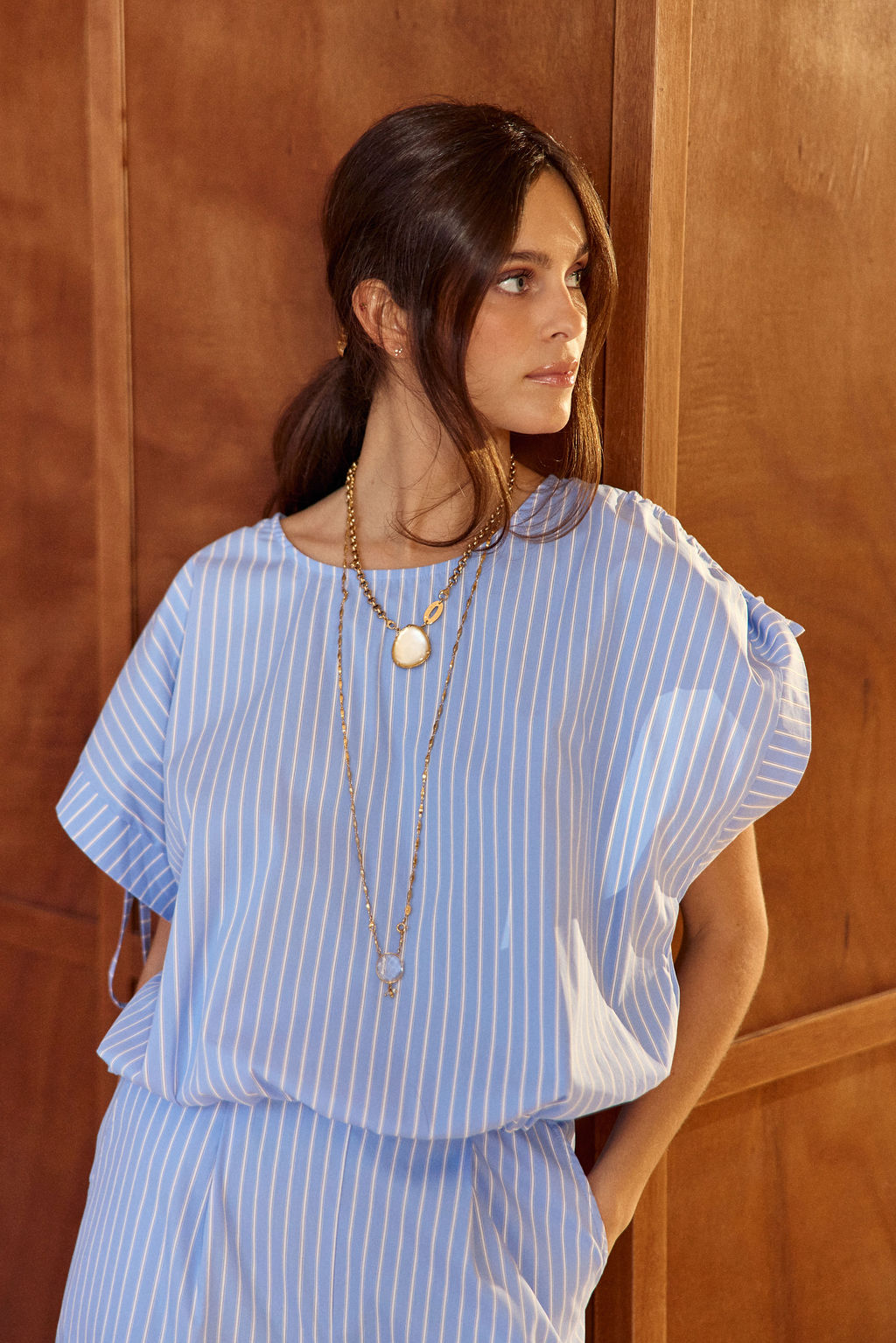 TOP COURT EN POPELINE RAYÉE ARY CIEL