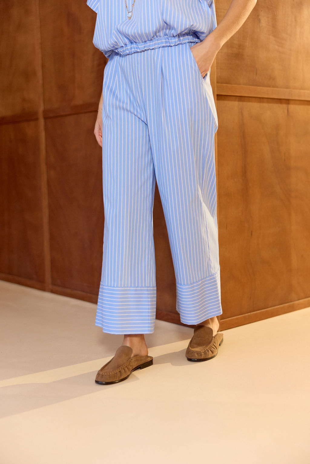 PANTALON 7/8IÈME EN POPELINE RAYÉE ZEN CIEL