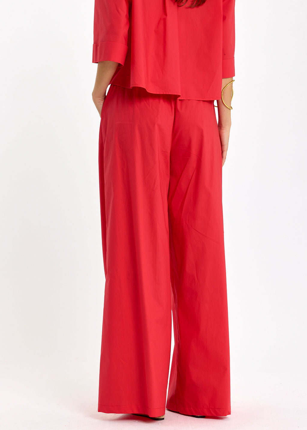 PANTALON LONG ÉVASÉ EN POPELINE UNIE CASSIA ROUGE
