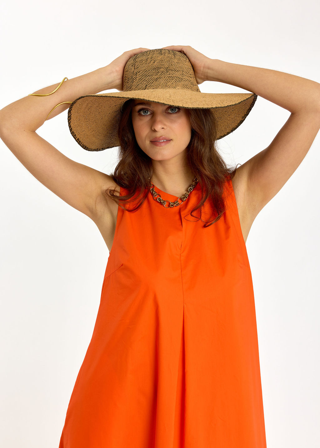 ROBE EN POPELINE BICOLORE POLO ORANGE/SABLE