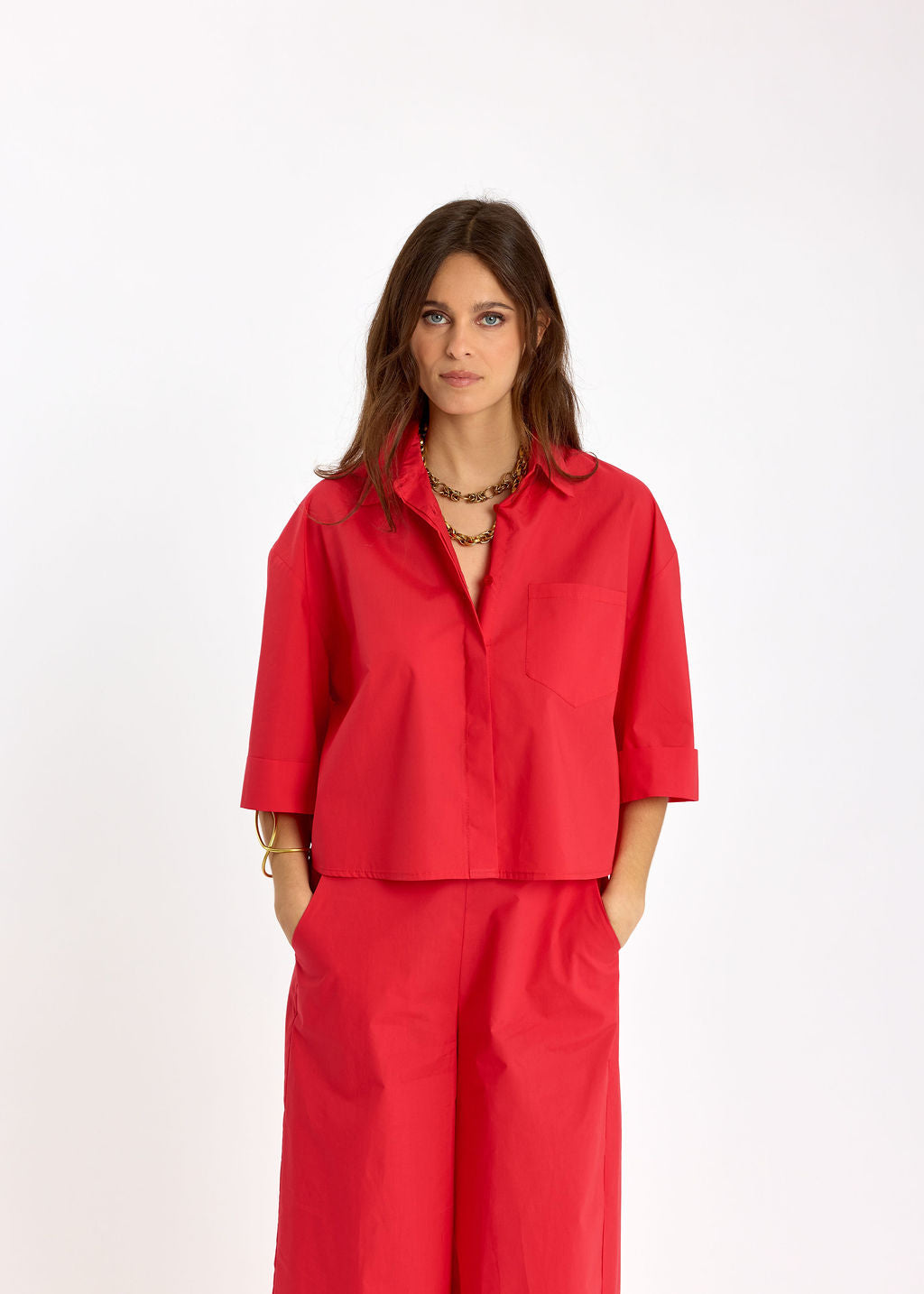 VESTE COURTE EN POPELINE SANDY ROUGE