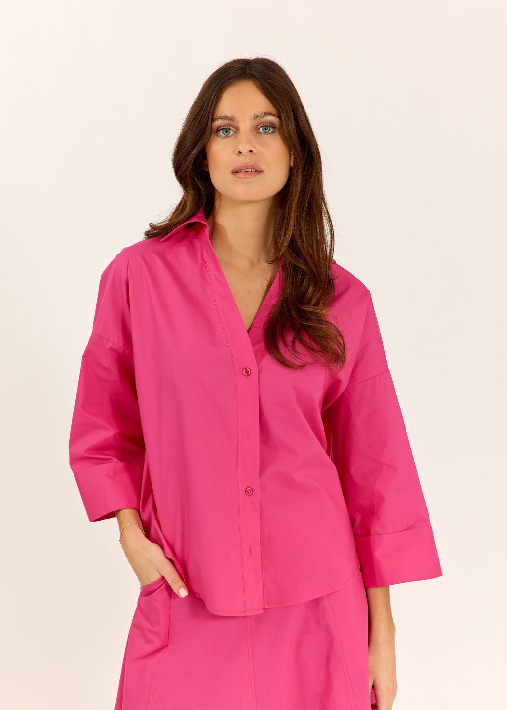CHEMISE COURTE EN POPELINE STUART FUSHIA