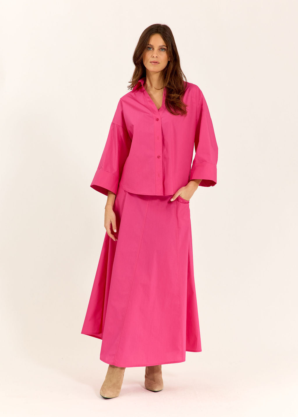 CHEMISE COURTE EN POPELINE STUART FUSHIA