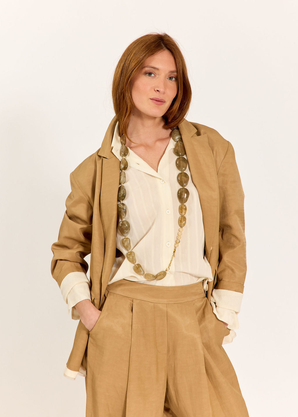 VESTE CROISÉE EN VISCOSE LIN SACHA BISCOTTE