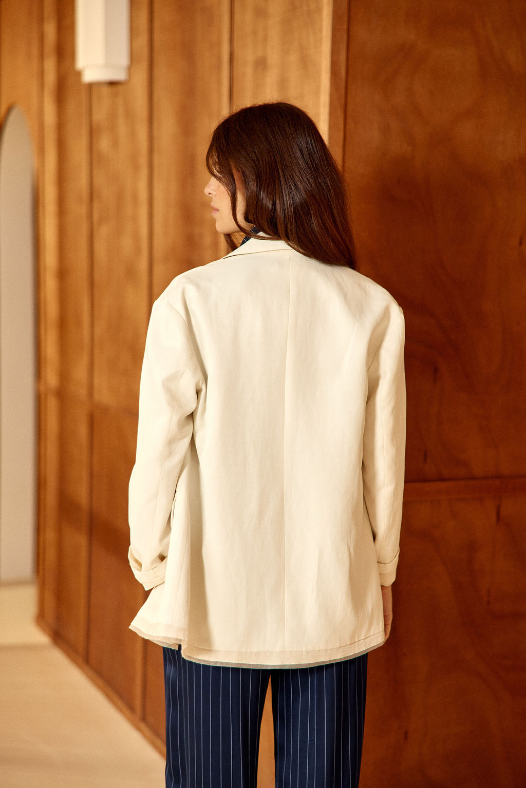 VESTE CROISÉE EN VISCOSE LIN SACHA ECRU