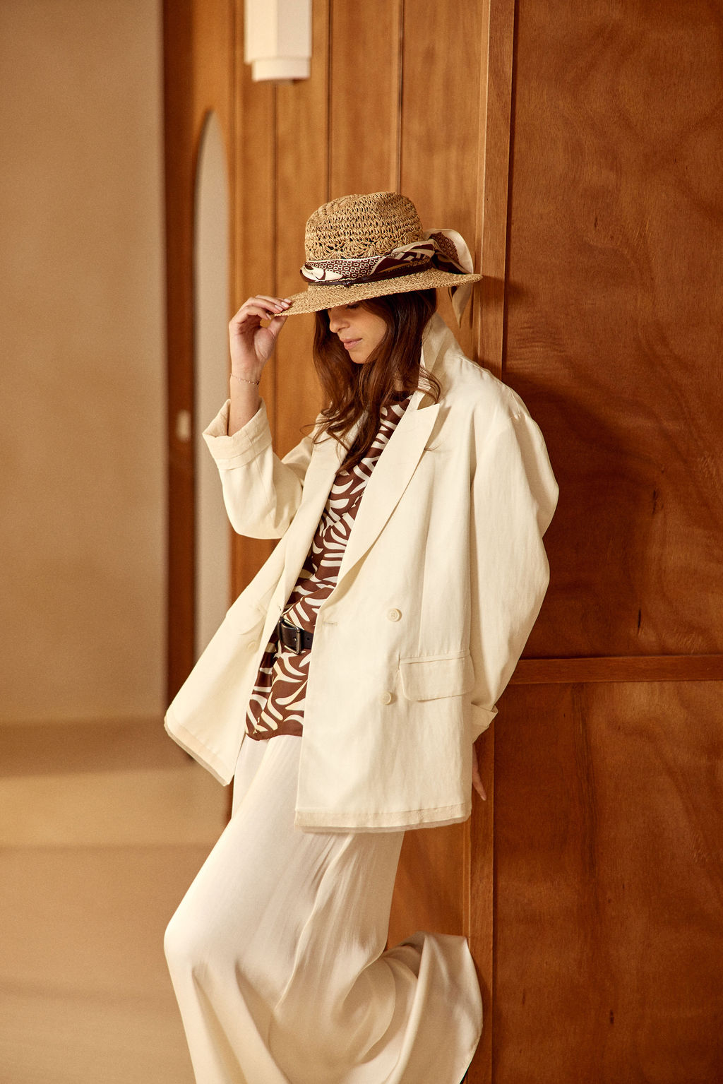 VESTE CROISÉE EN VISCOSE LIN SACHA ECRU