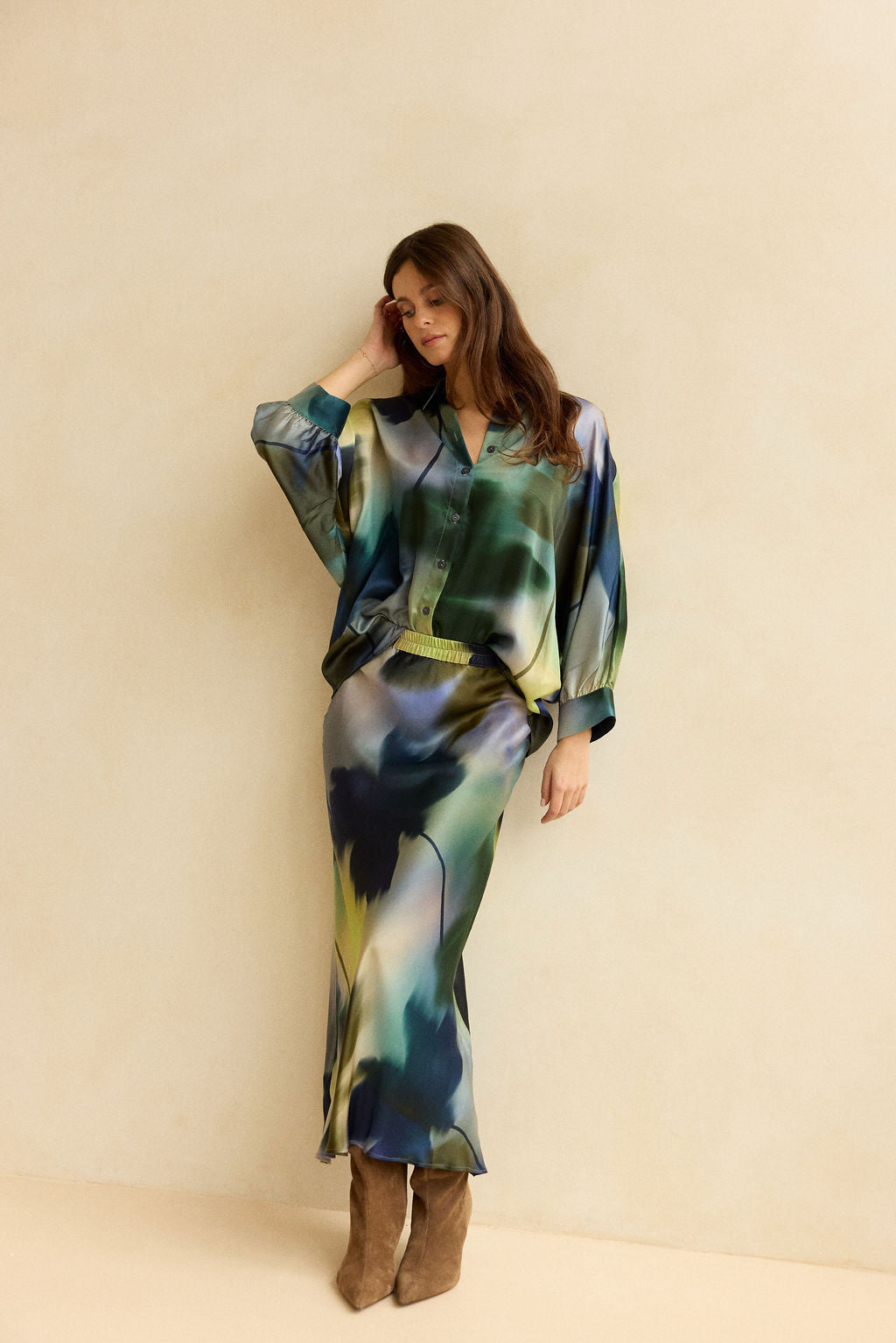 JUPE LONGUE EN SOIE VISCOSE IMPRIMÉE MERYL FEUILLES