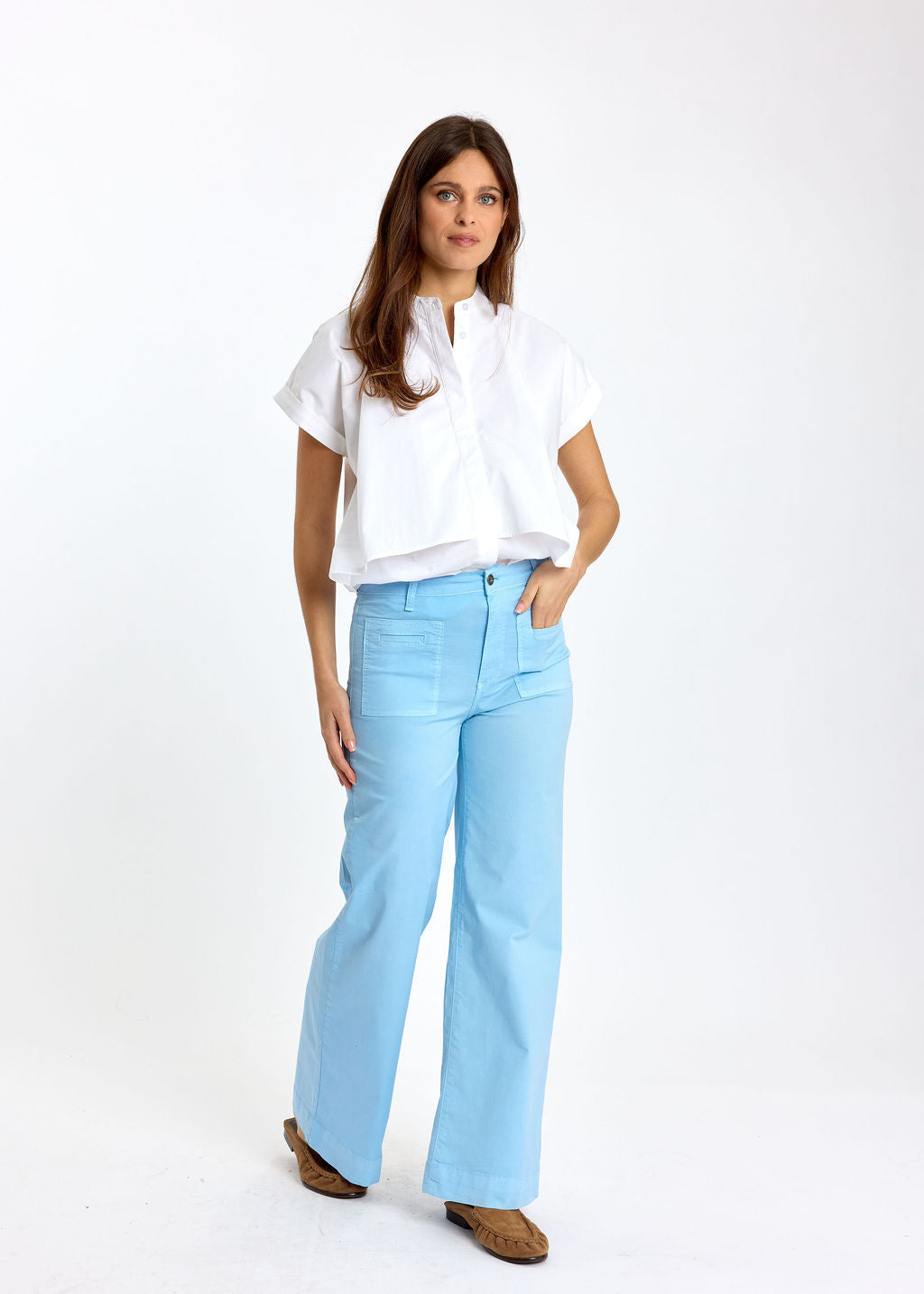 PANTALON 7/8IÈME EN COTON ÉLASTHANNE TAO CIEL