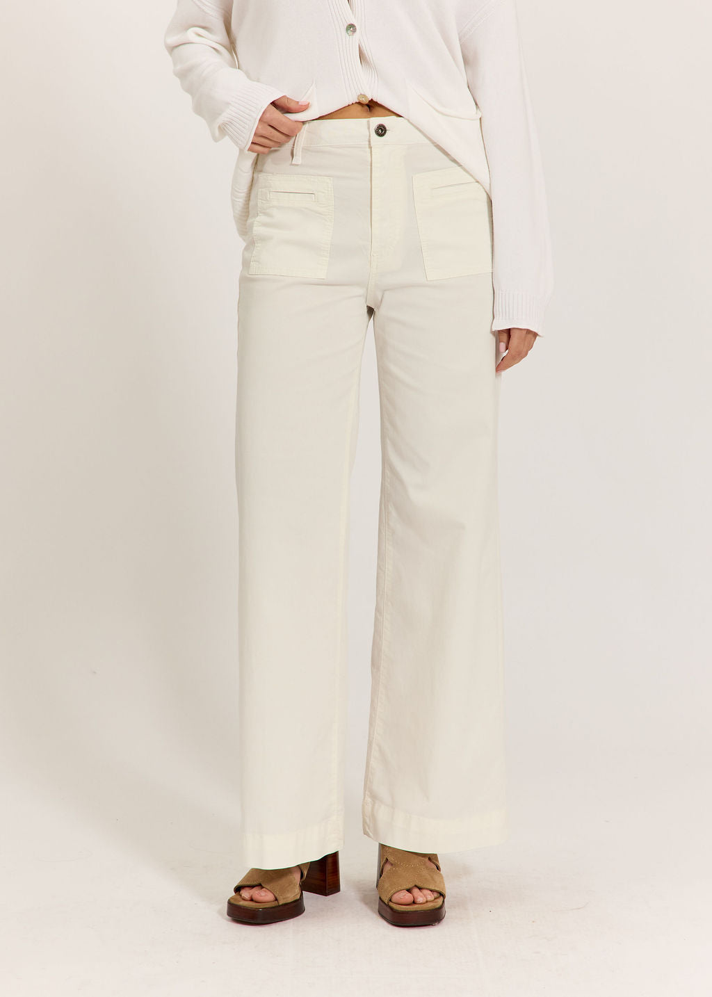 PANTALON 7/8IÈME EN COTON ÉLASTHANNE TAO ECRU