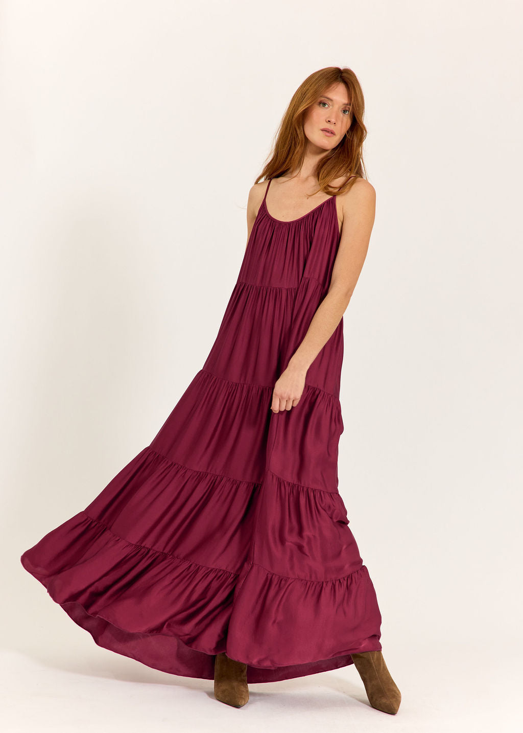 ROBE AMPLE VOLANTÉE ZOEY CERISE