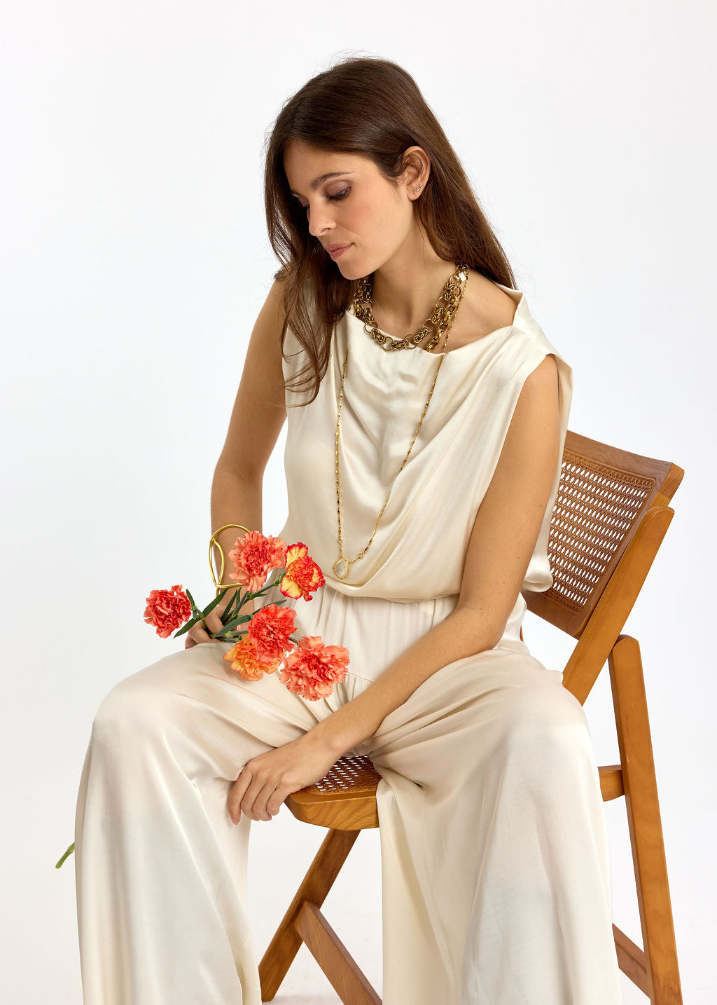 PANTALON FLUIDE AVEC DÉCOUPE AUX HANCHES RYO ECRU