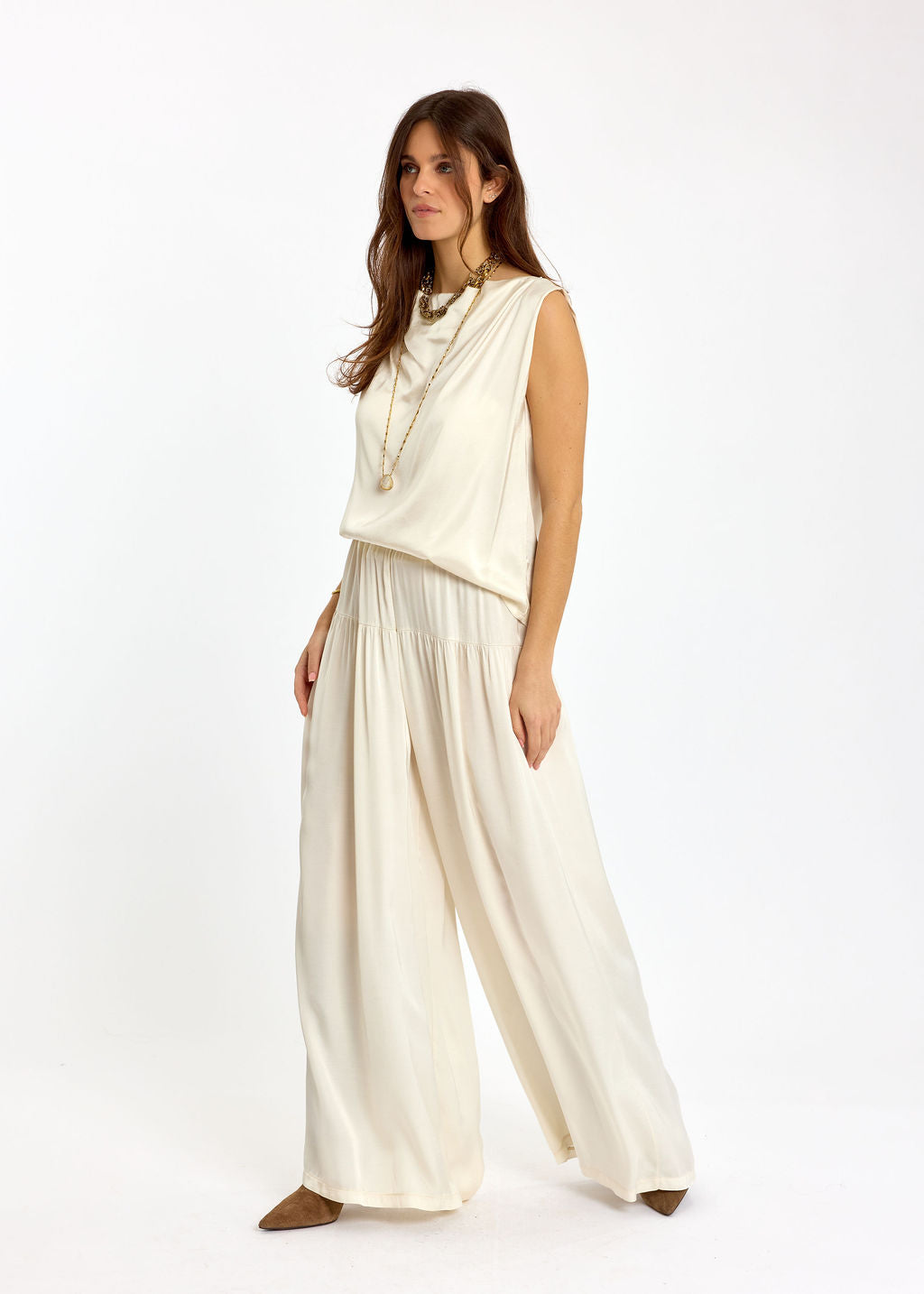 PANTALON FLUIDE AVEC DÉCOUPE AUX HANCHES RYO ECRU