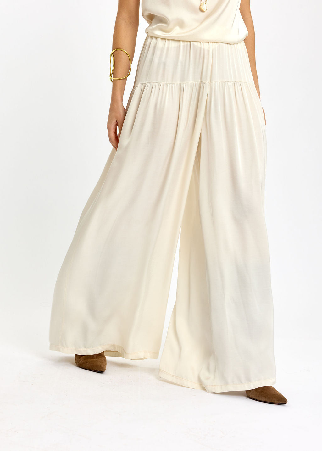 PANTALON FLUIDE AVEC DÉCOUPE AUX HANCHES RYO ECRU