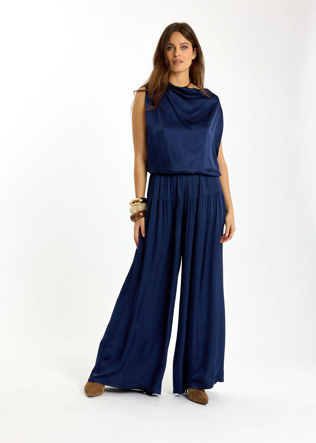 PANTALON FLUIDE AVEC DÉCOUPE AUX HANCHES RYO MARINE