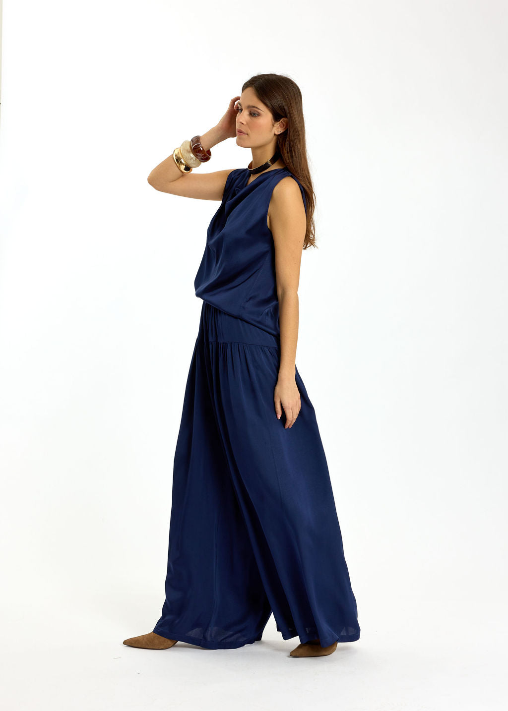 PANTALON FLUIDE AVEC DÉCOUPE AUX HANCHES RYO MARINE