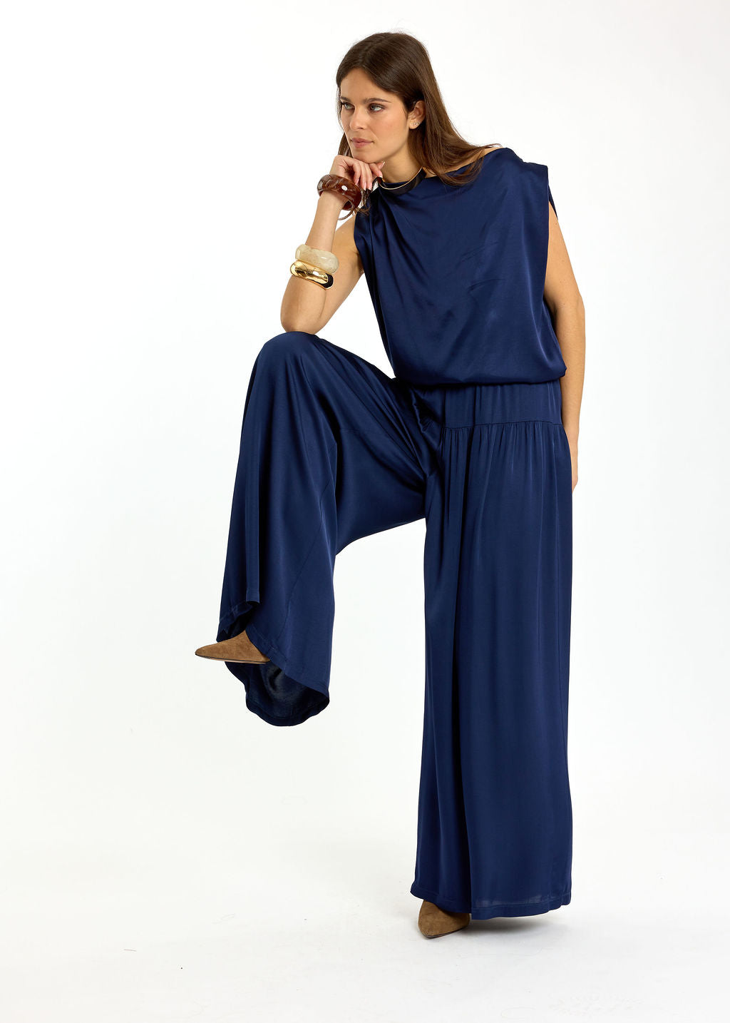 PANTALON FLUIDE AVEC DÉCOUPE AUX HANCHES RYO MARINE