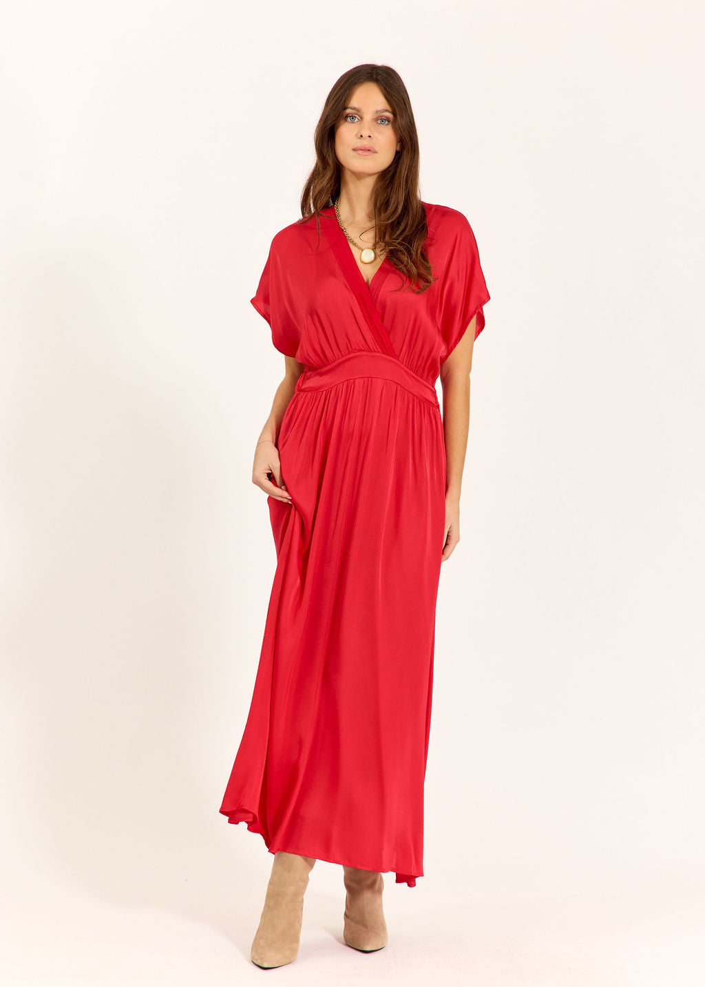 ROBE MIDI EN VISCOSE BELLA ROUGE
