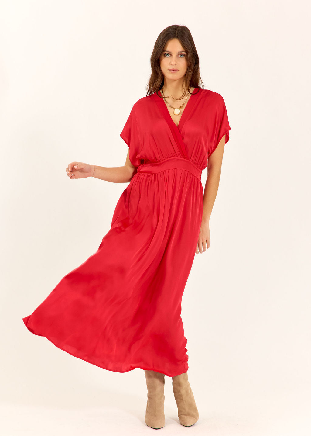 ROBE MIDI EN VISCOSE BELLA ROUGE