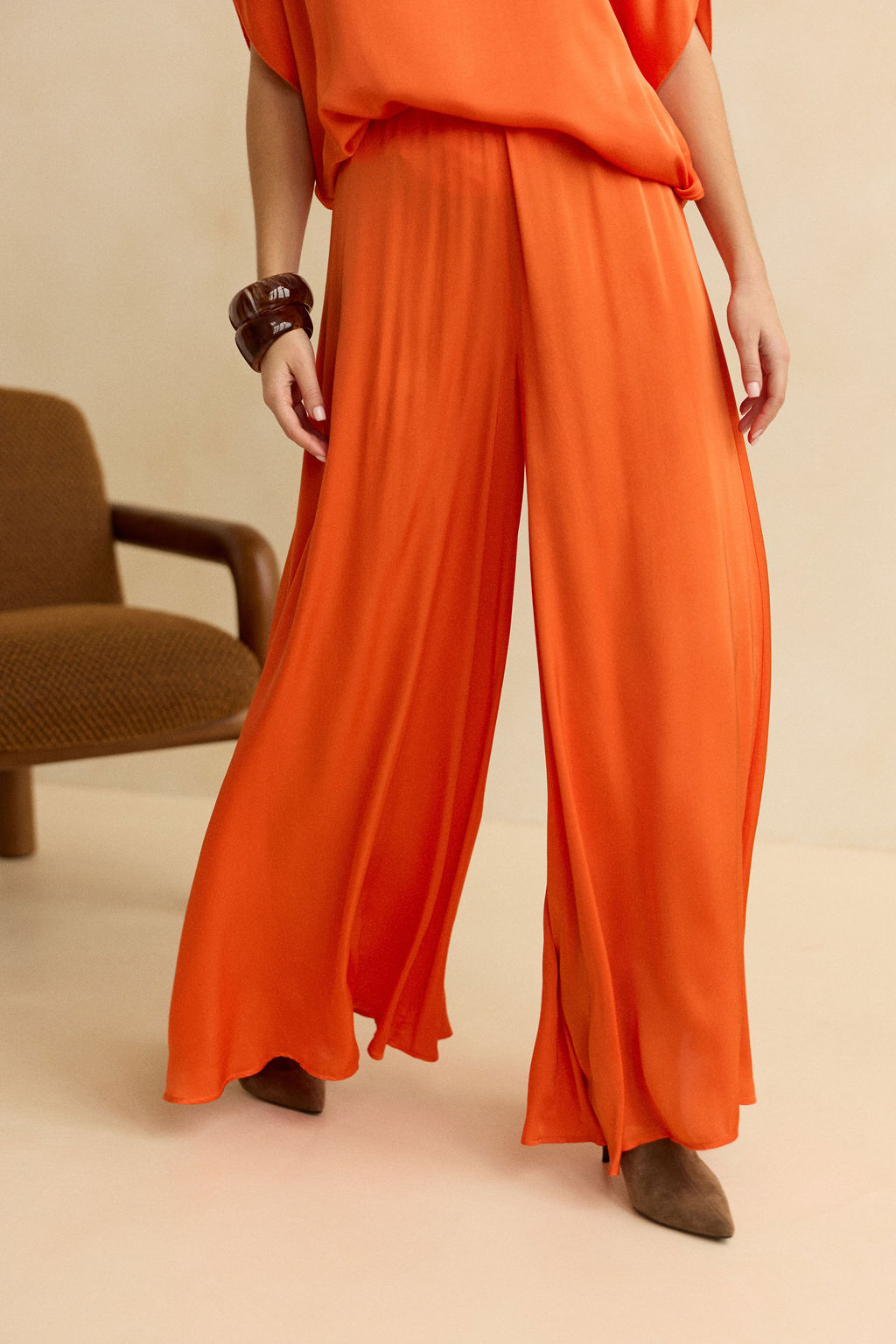 PANTALON FLUIDE AMPLE CAPRY MANDARINE