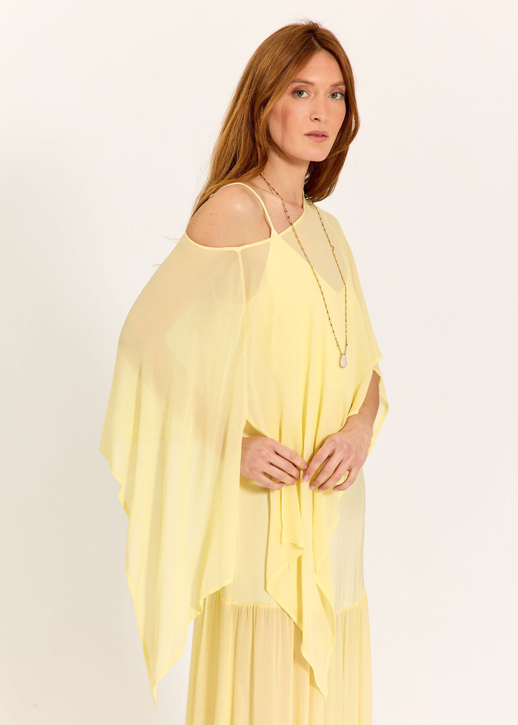 SHORT VISCOSE VEIL CAPE LINA LEMON - Lauren Vidal