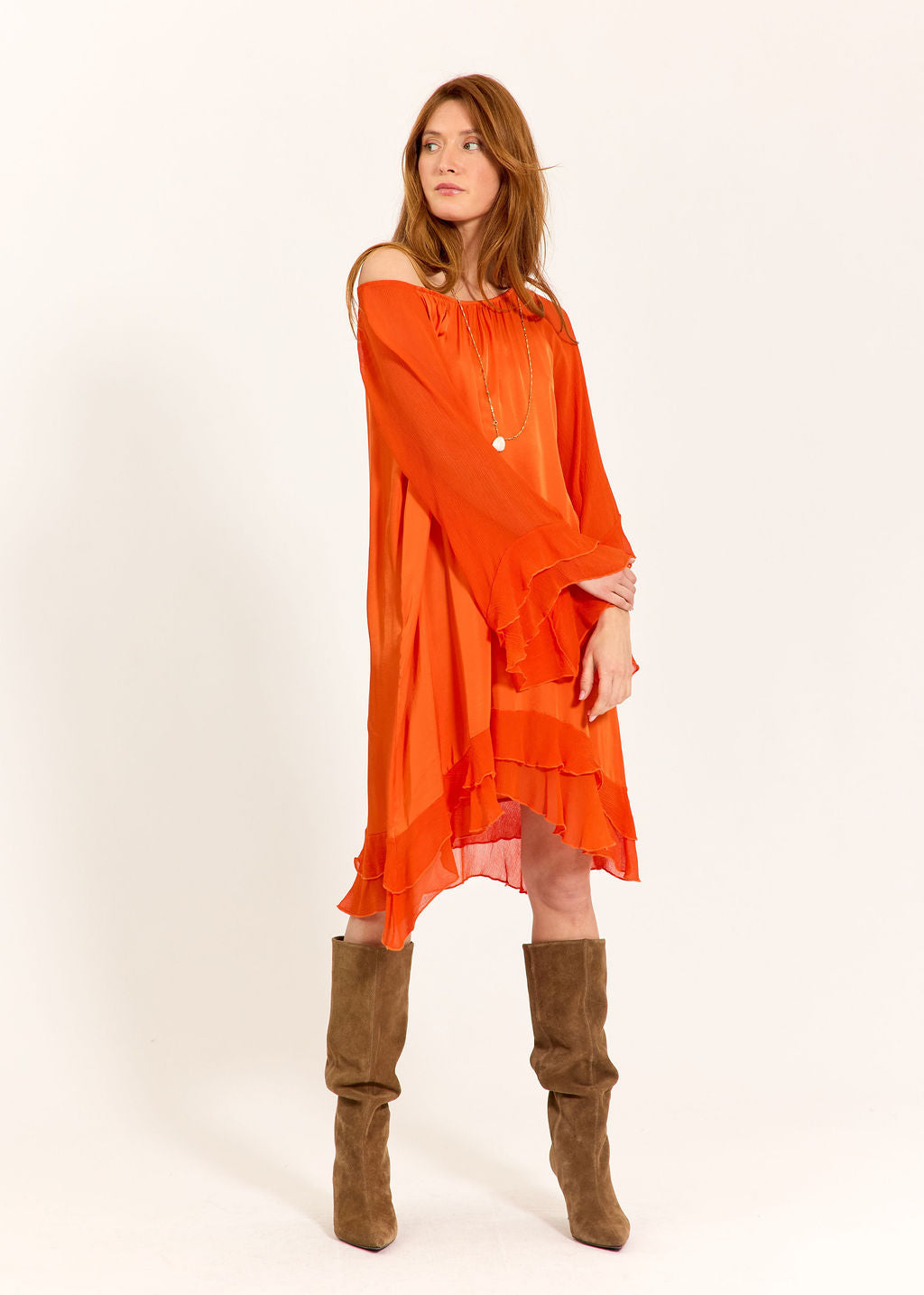 ROBE COURTE BI-MATIÈRE MILANE MANDARINE