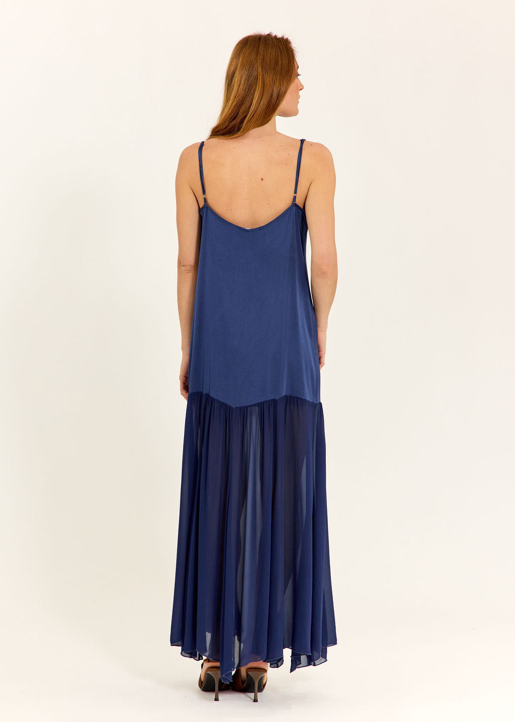 ROBE LONGUE BI-MATIÈRE TESS BLUE