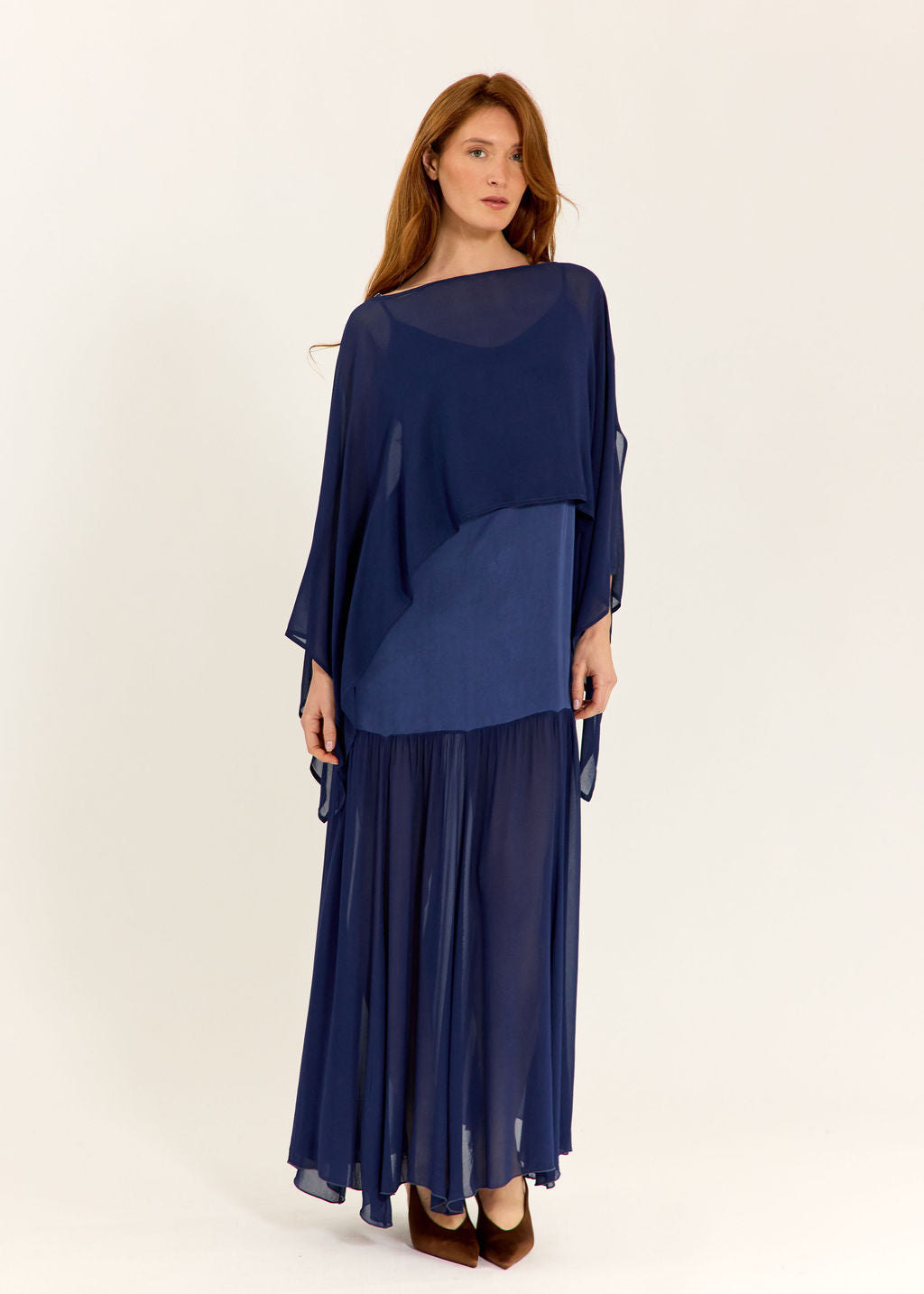 ROBE LONGUE BI-MATIÈRE TESS BLUE
