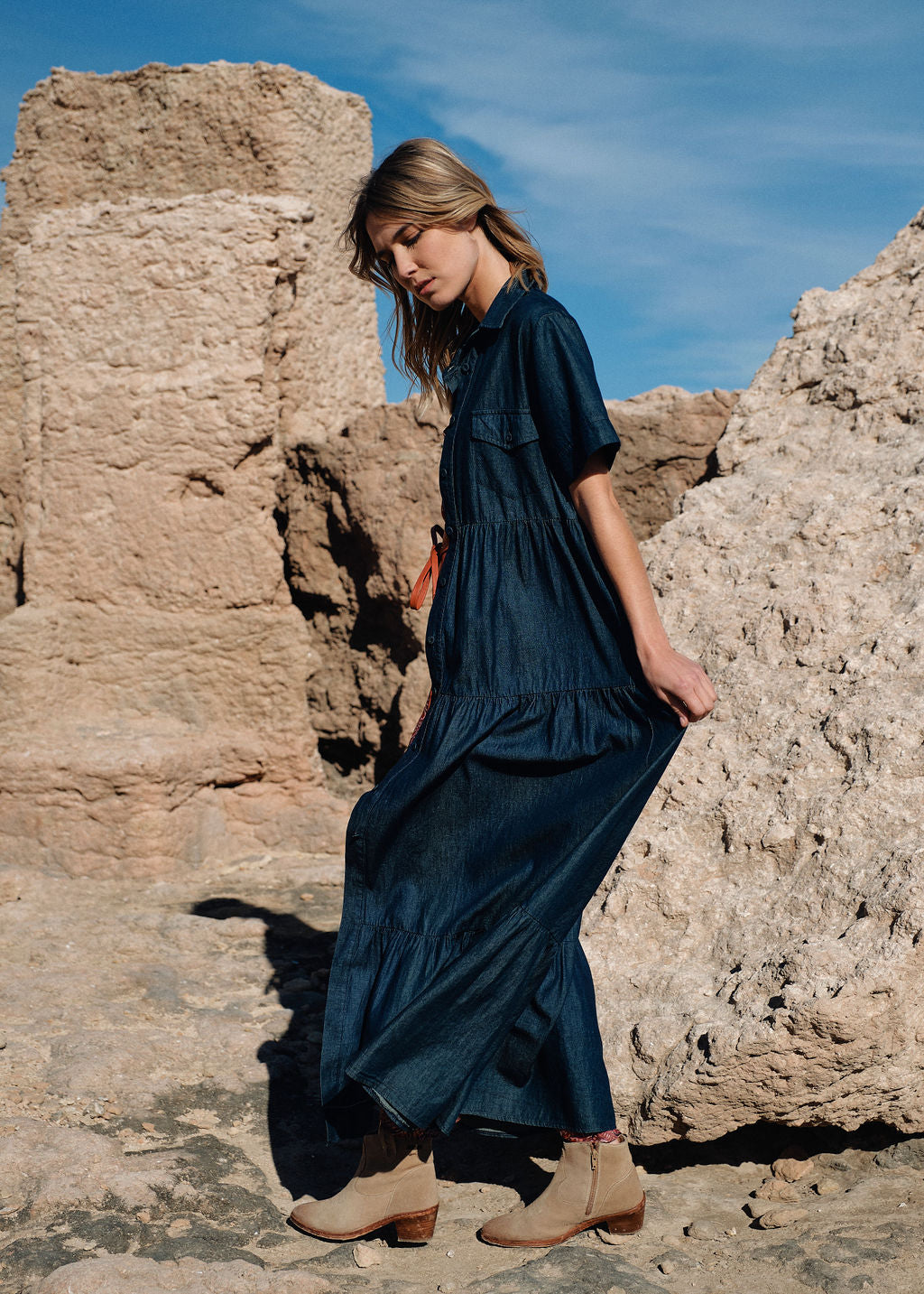 Robe longue en denim bleu | Vêtements Femme Lauren Vidal 2