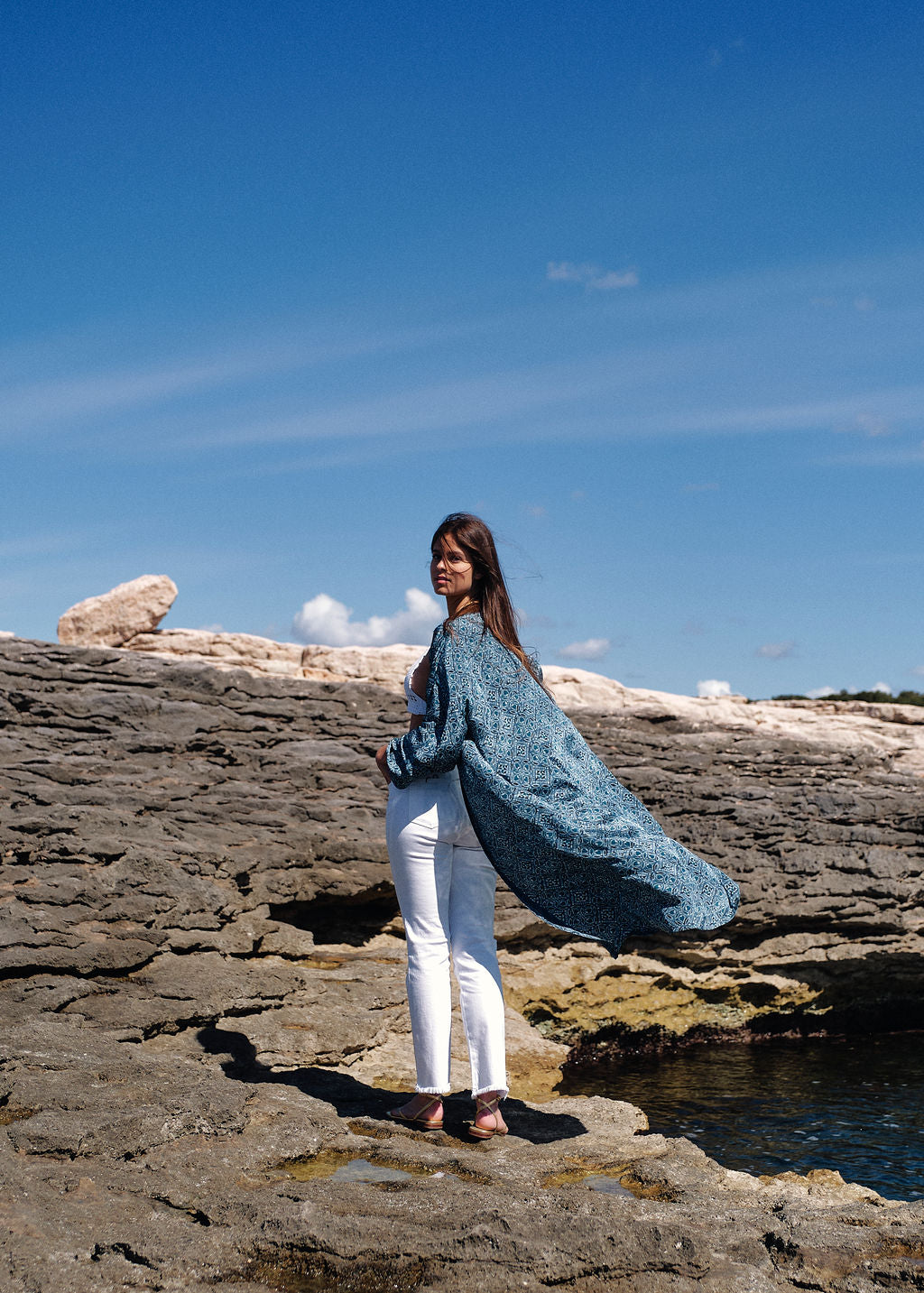 Kimono long imprimé bleu | Vêtements Femme Lauren Vidal 2