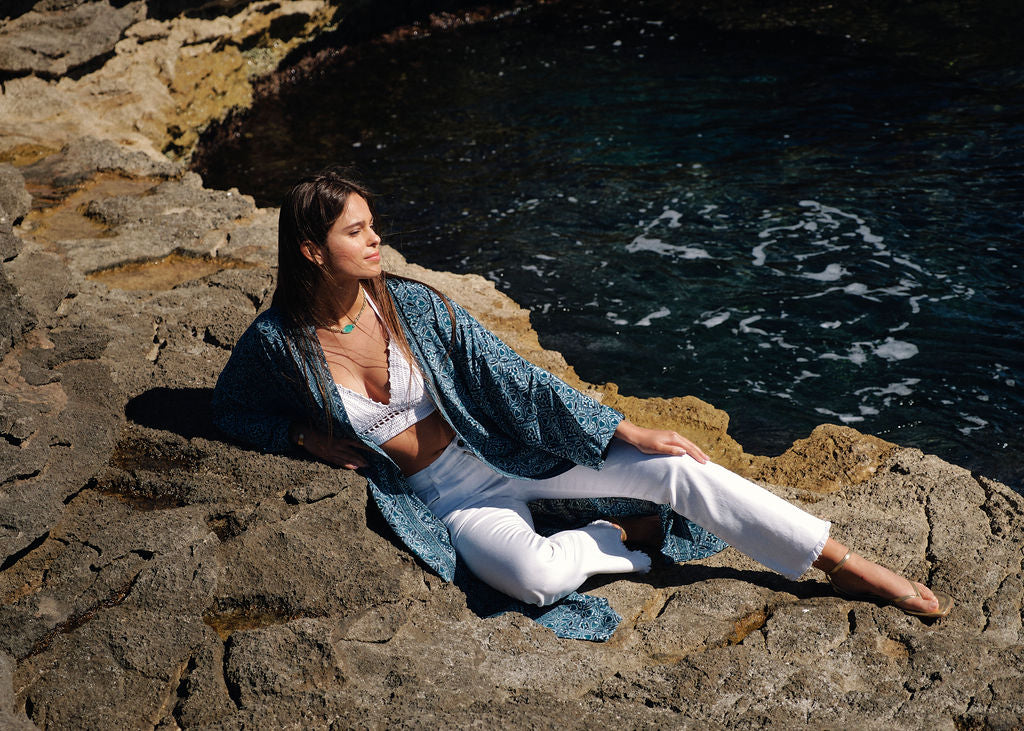 Kimono long imprimé bleu | Vêtements Femme Lauren Vidal 12