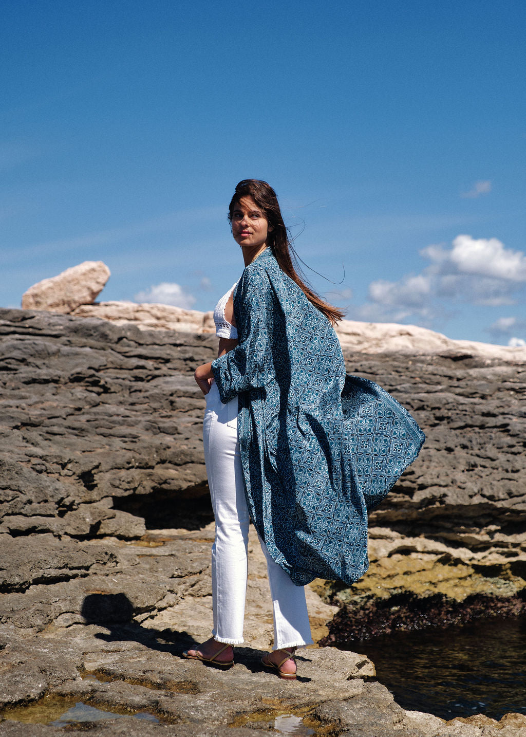 Kimono long imprimé bleu | Vêtements Femme Lauren Vidal 14