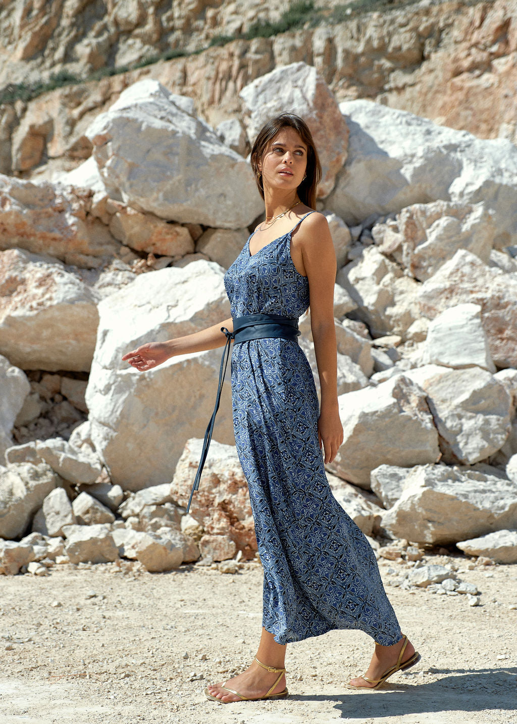 Robe longue à fines bretelles bleu | Vêtements Femme Lauren Vidal 2
