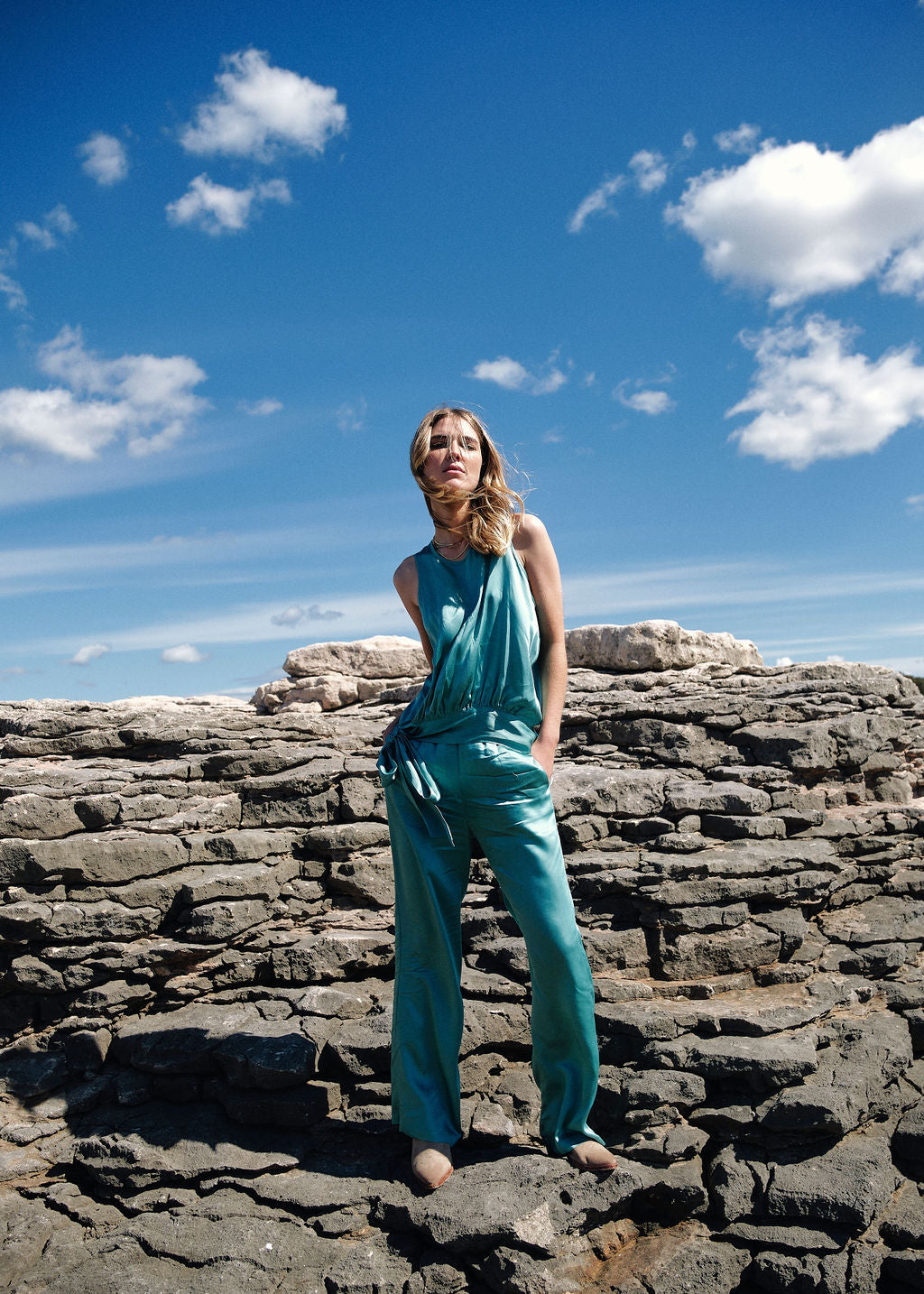Pantalon droit en viscose bleu | Vêtements Femme Lauren Vidal 1