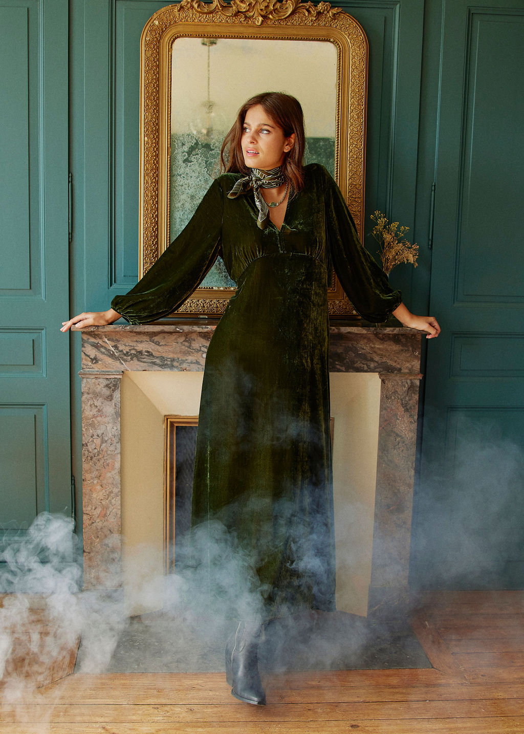 Robe Longue En Velours Vanda vert mode femme Lauren Vidal 2