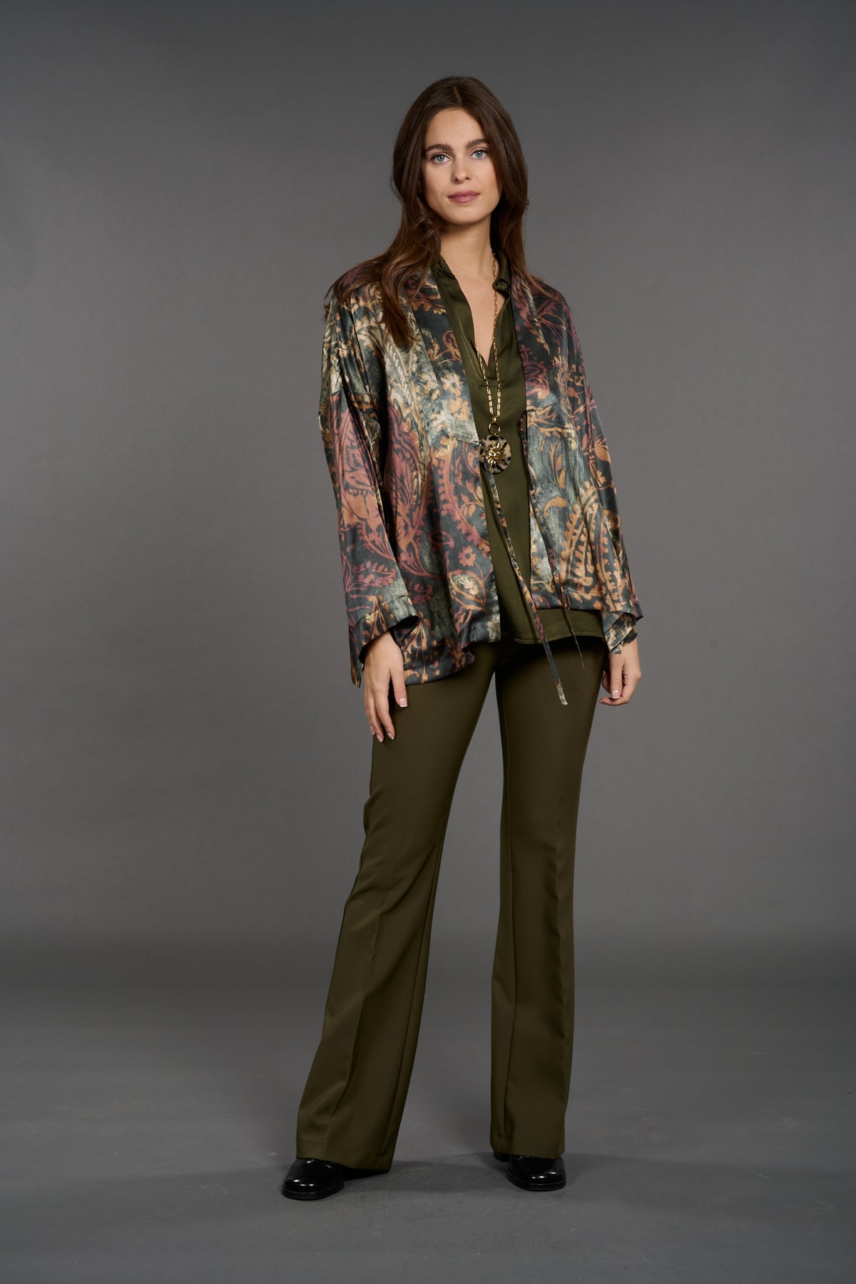 VESTE KIMONO A BASE DE SOIE KH1255 LICHEN
