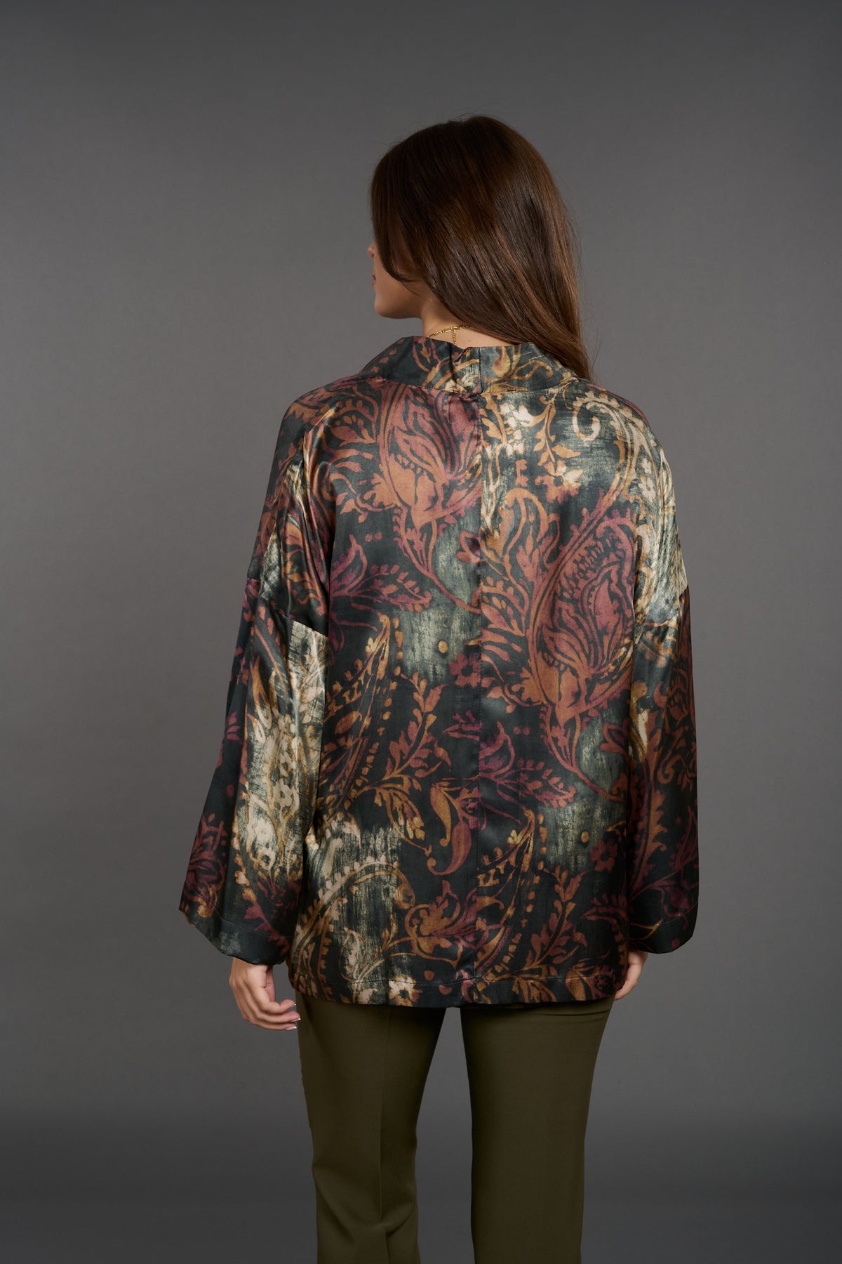 VESTE KIMONO A BASE DE SOIE KH1255 LICHEN