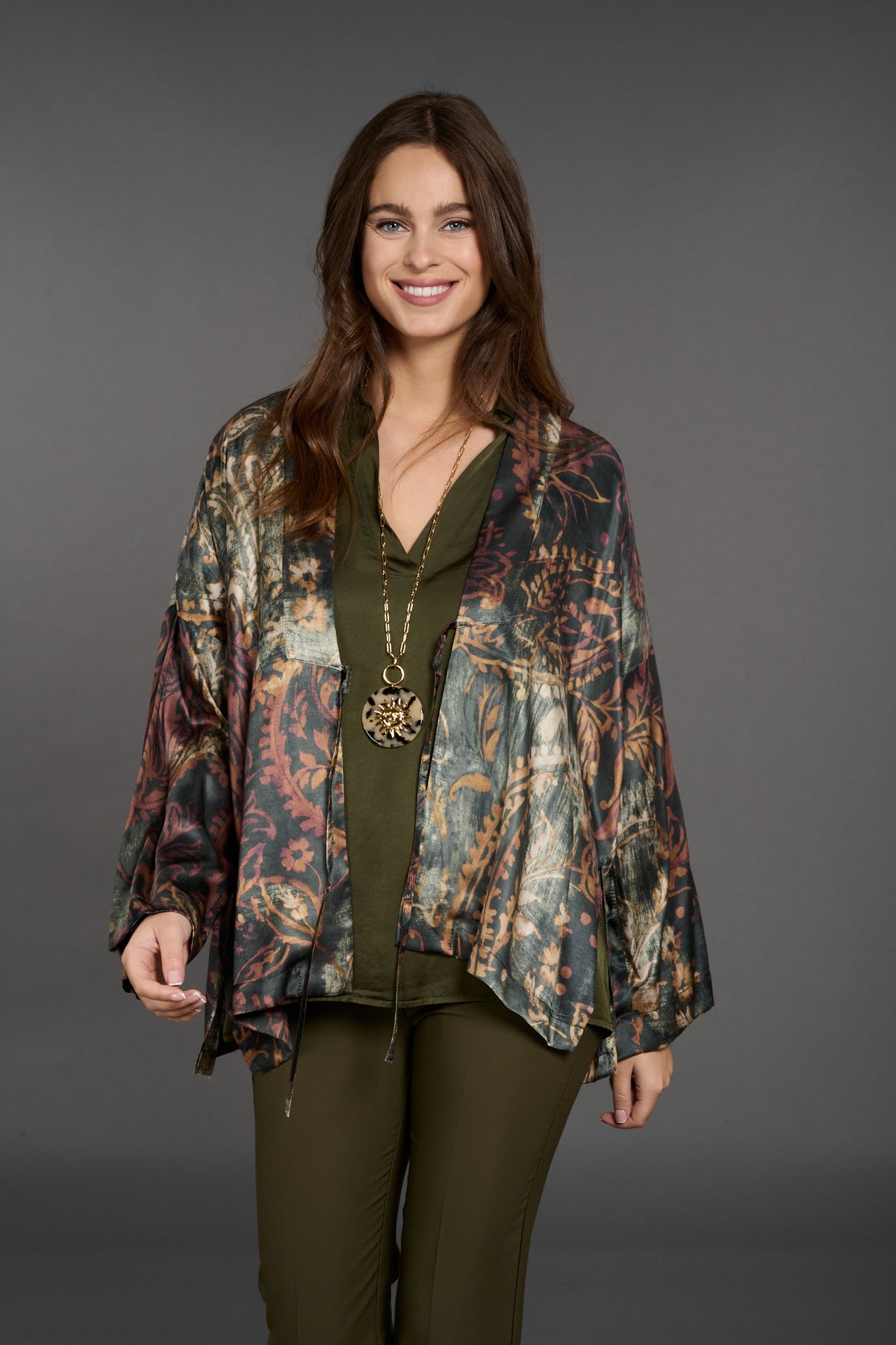 VESTE KIMONO A BASE DE SOIE KH1255 LICHEN