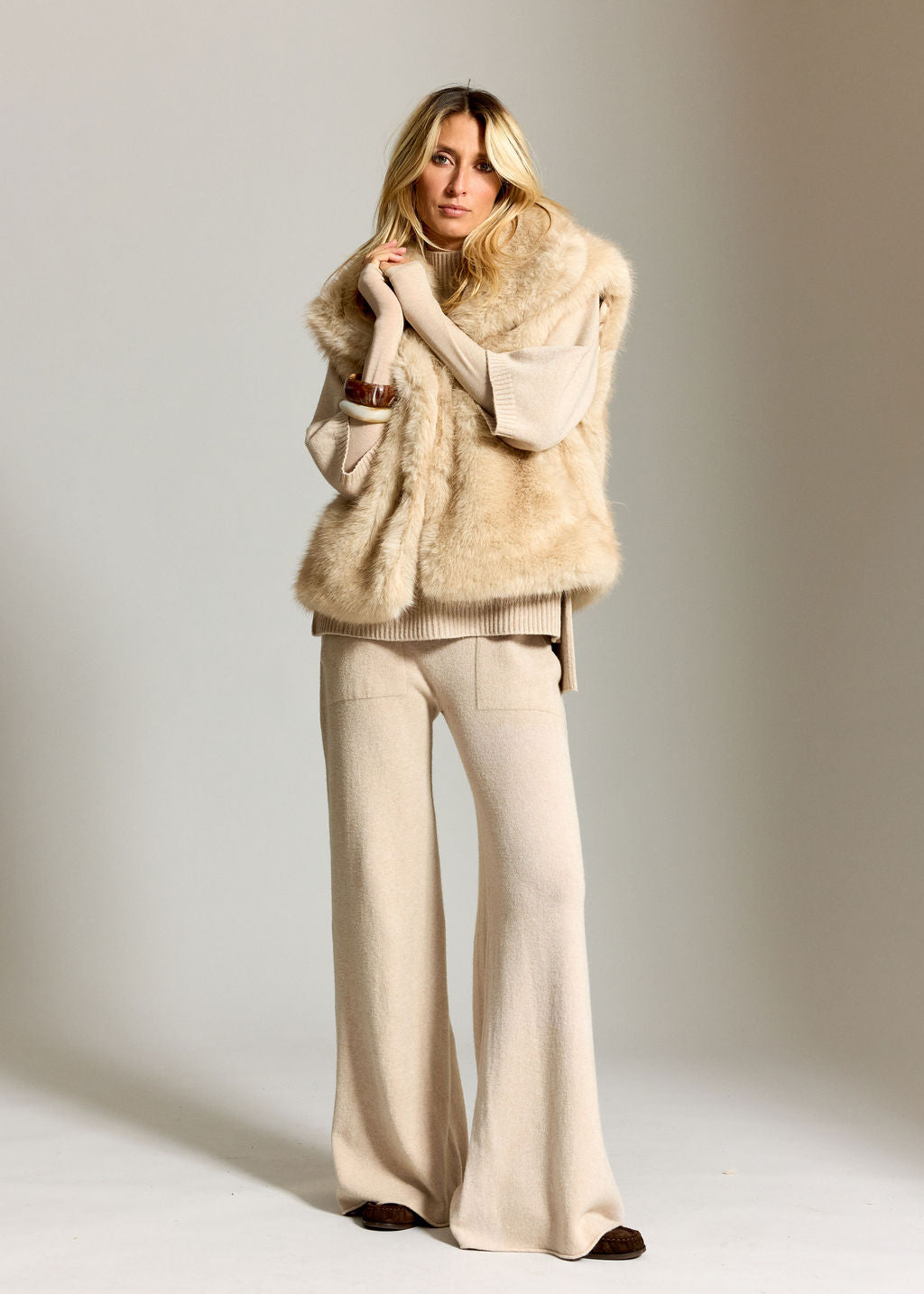 PANTALON JOGGING EN MAILLE RAQUEL SABLE