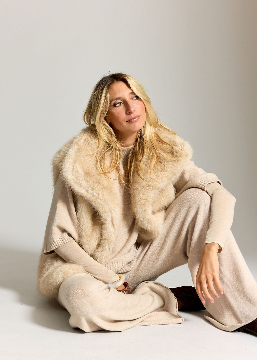 PANTALON JOGGING EN MAILLE RAQUEL SABLE