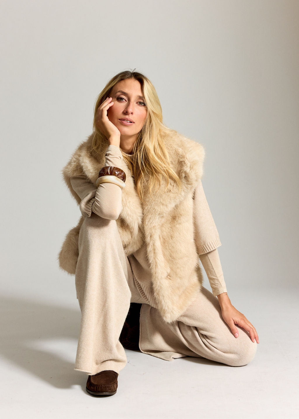 PANTALON JOGGING EN MAILLE RAQUEL SABLE