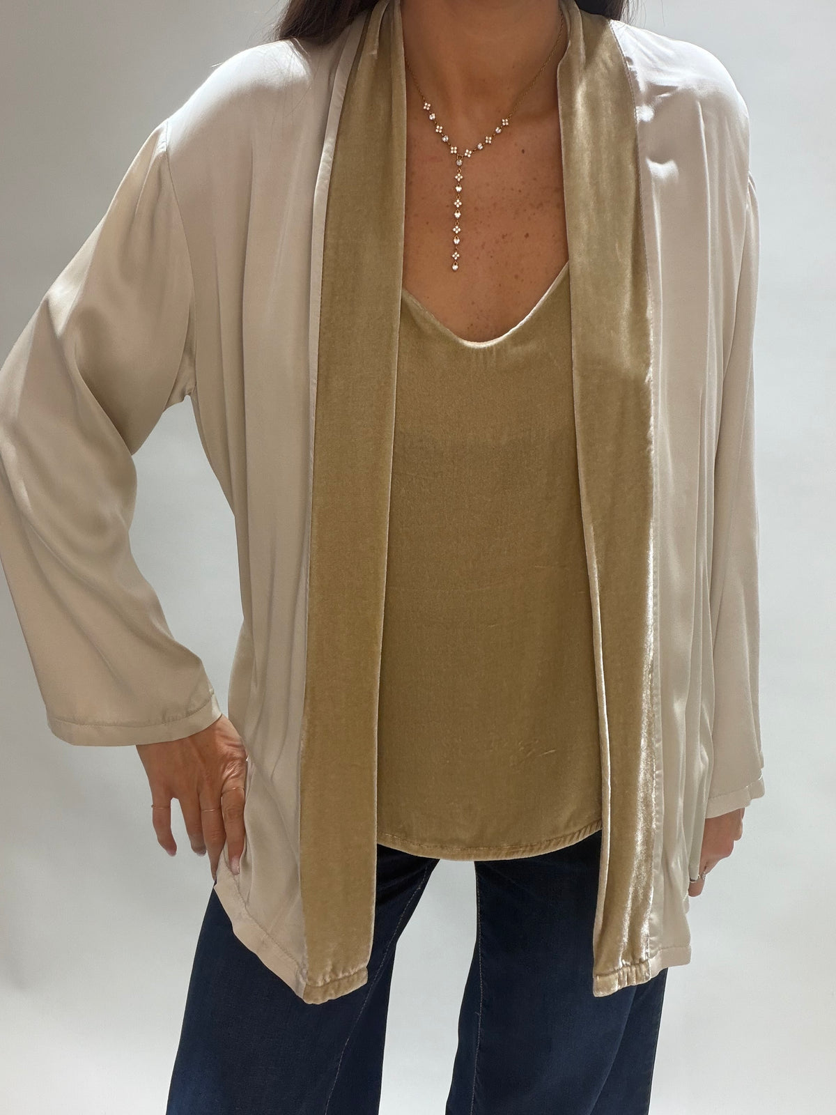VESTE KIMONO BI-MATIÈRE AMBRE CREME
