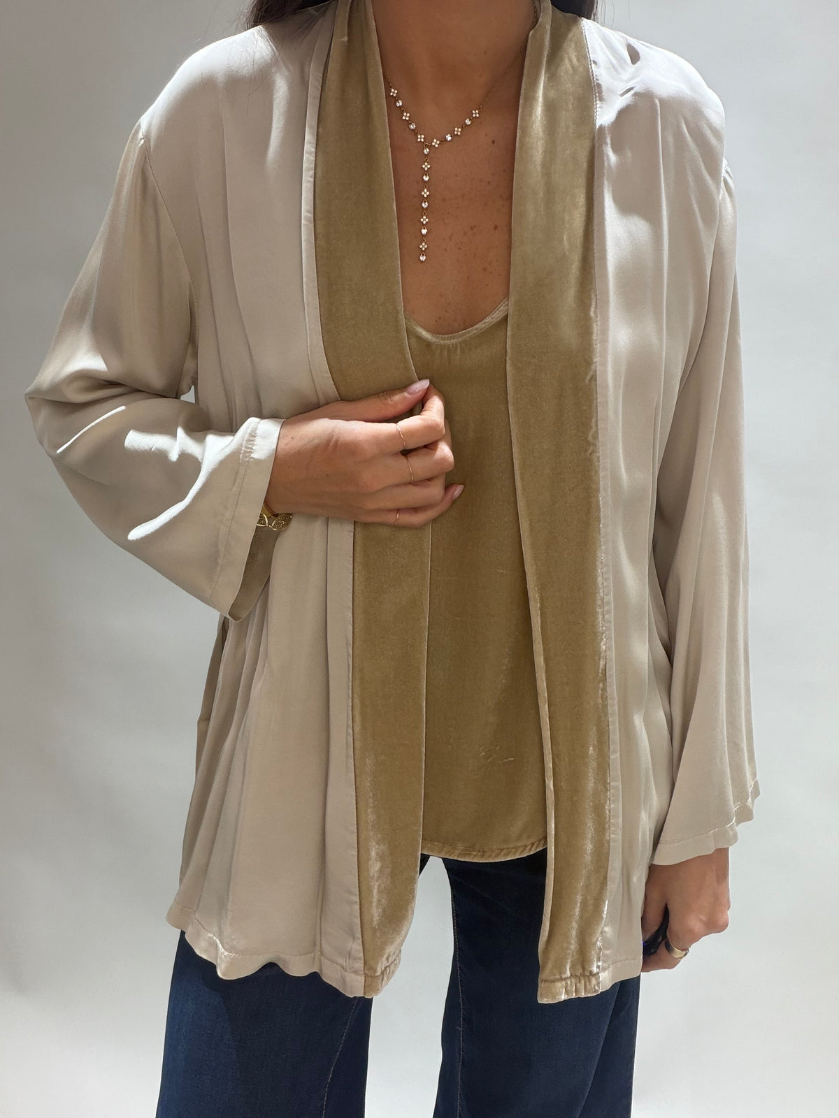VESTE KIMONO BI-MATIÈRE AMBRE CREME