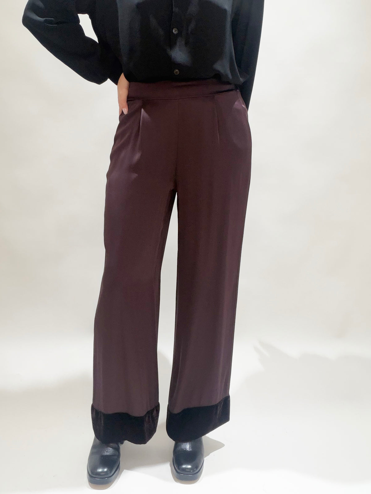 PANTALON BI-MATIÈRE SHADOW RAISIN