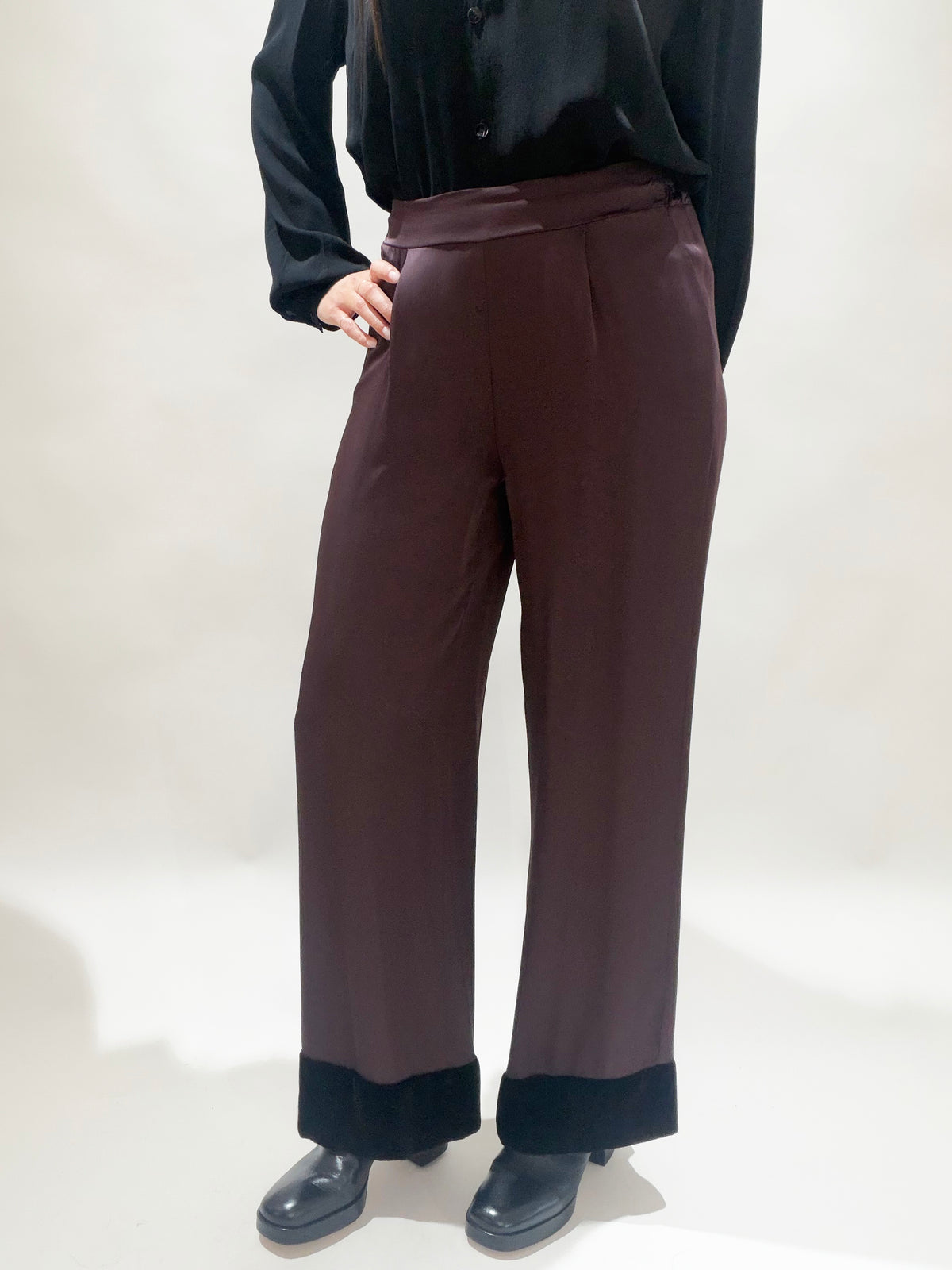PANTALON BI-MATIÈRE SHADOW RAISIN