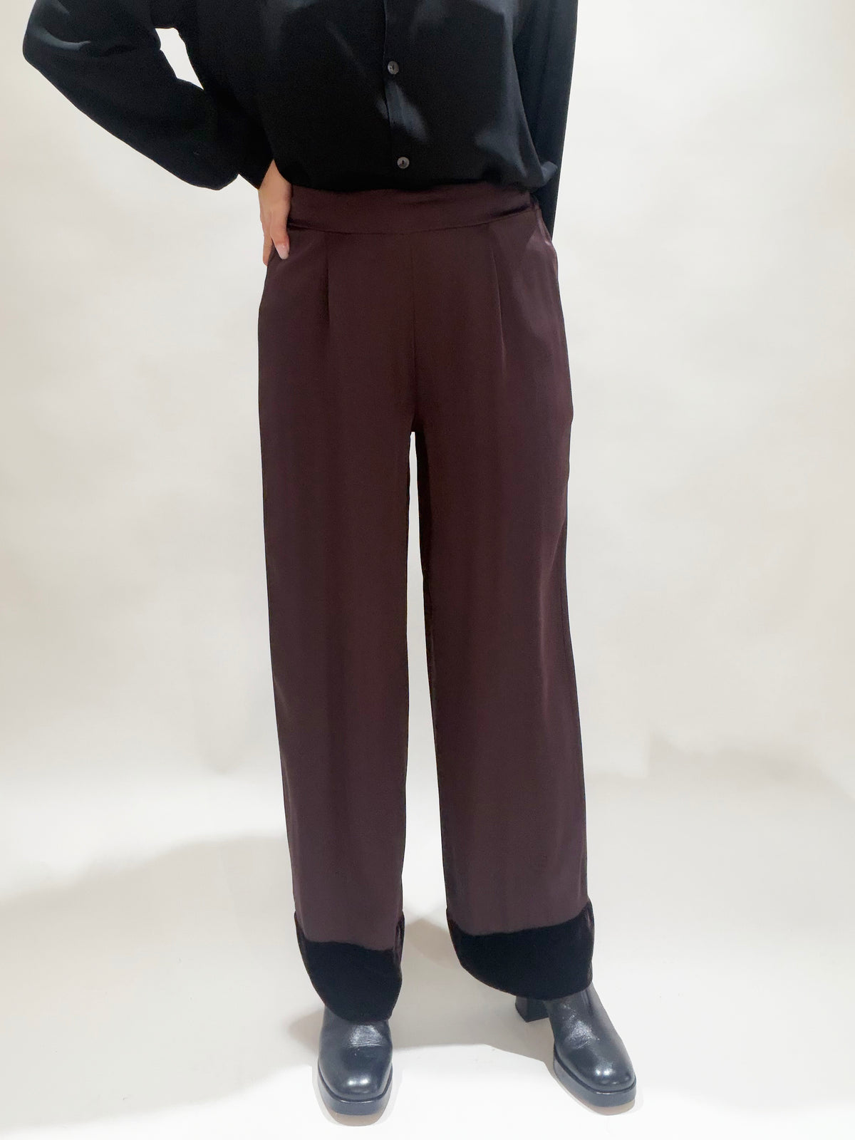 PANTALON BI-MATIÈRE SHADOW RAISIN