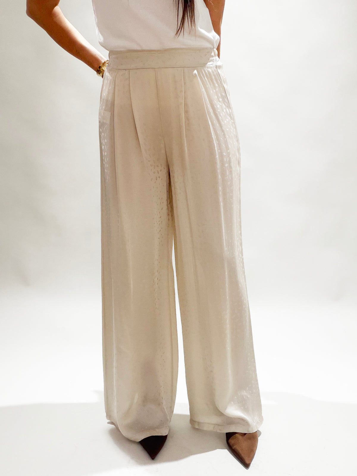 PANTALON LARGE EN VISCOSE JACQUARD WILLY CREME
