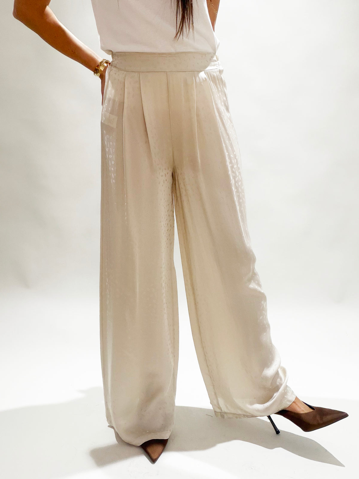 PANTALON LARGE EN VISCOSE JACQUARD WILLY CREME
