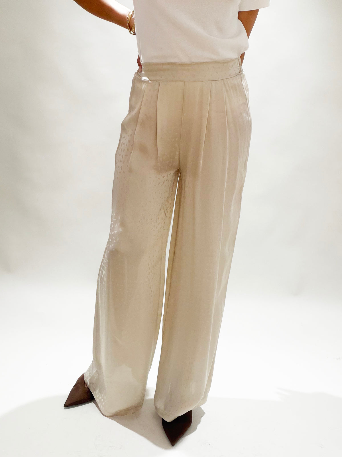 PANTALON LARGE EN VISCOSE JACQUARD WILLY CREME