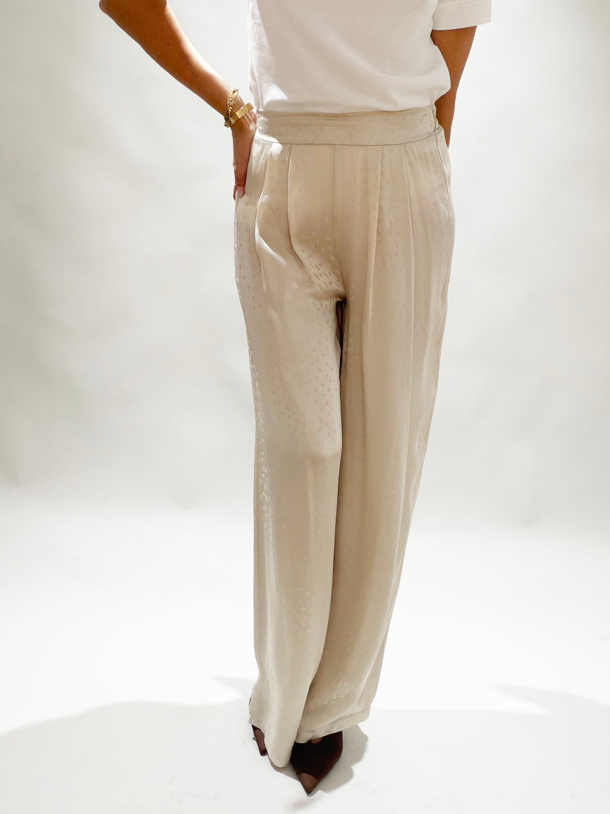 PANTALON LARGE EN VISCOSE JACQUARD WILLY CREME