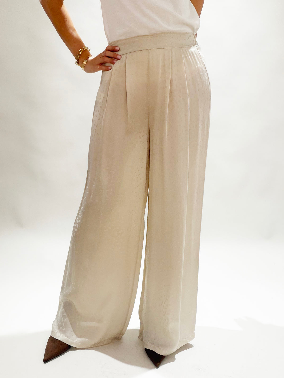 PANTALON LARGE EN VISCOSE JACQUARD WILLY CREME